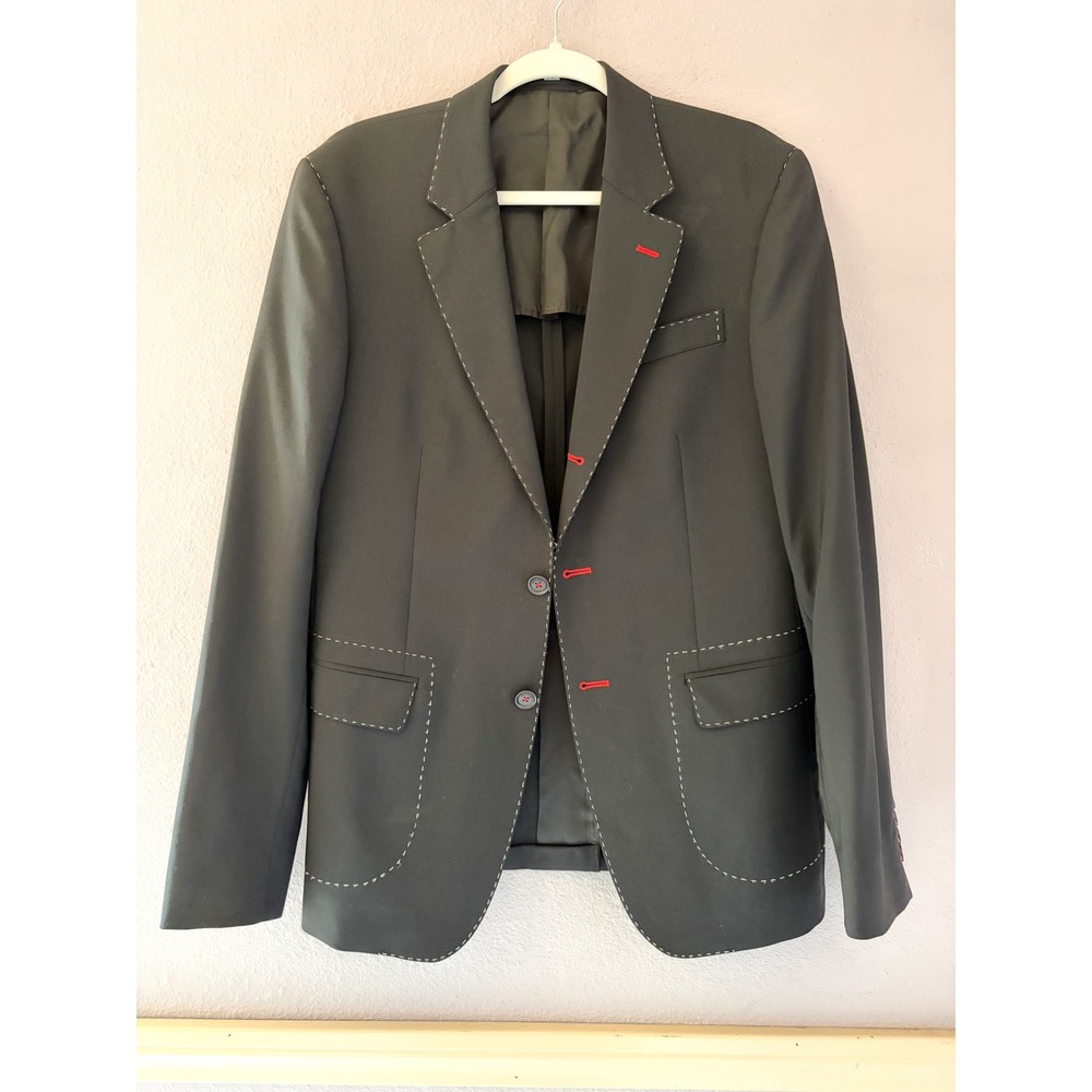 Moschino Black Wool Blazer Contrast Stitch Red Button Detail Made In Italy Sz 50